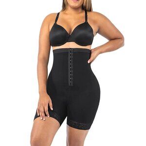 🖤 Contouring High-Waist Hook & Eye Front Sculpting Shapewear Shorts – Lace Trim
